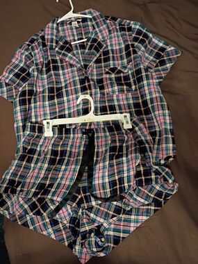 Victoria's Secret Plaid Short Pajama Set - Pink, Blue & Black